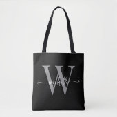 Elegante Zwarte Grijze Vrouwelijke Persoonlijke Mo Tote Bag (Voorkant)