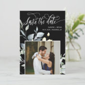 Elegante Zwarte Groene Bladeren QR Code Foto Bruil Save The Date (Staand voorkant)