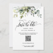 Elegante Zwarte Groene Bladeren QR Code Foto Bruil Save The Date (Achterkant)