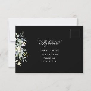 Elegante Zwarte Groene Bladeren Reactie Adres Back RSVP Kaartje