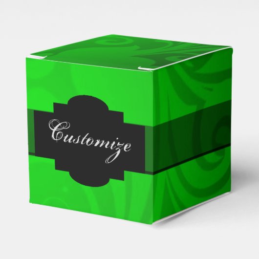Elegante zwarte & groene kubus gunstbox bedankdoosjes (Voorkant Zijde)