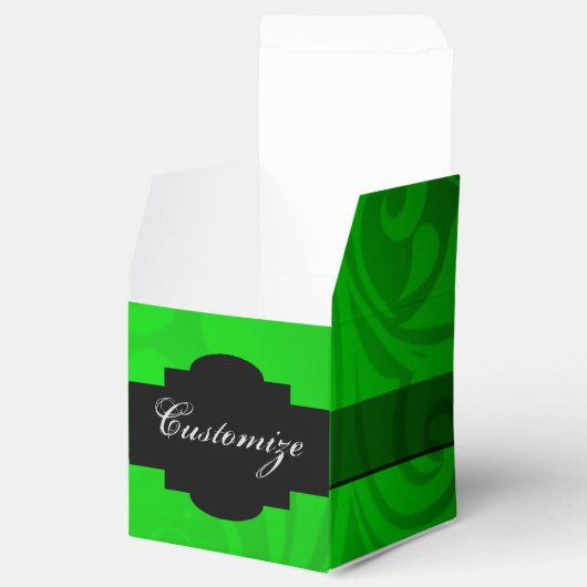 Elegante zwarte & groene kubus gunstbox bedankdoosjes (Geopend)