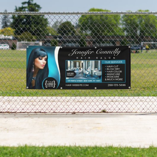 Elegante zwarte haarsalon, schoonheidssalon spandoek (Insitu)