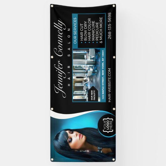 Elegante zwarte haarsalon, schoonheidssalon spandoek (Verticaal)