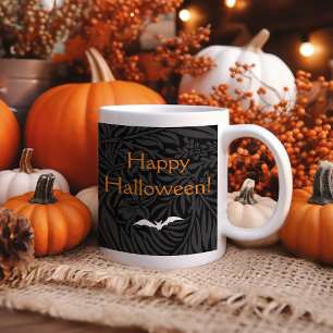 Elegante Zwarte Halloween Bloemige Botanische Koffiemok