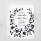 Elegante zwarte hand getrokken krans in bloei brui kaart (Voorkant)