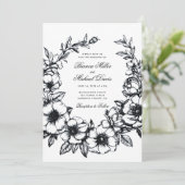 Elegante zwarte hand getrokken krans in bloei brui kaart (Staand voorkant)