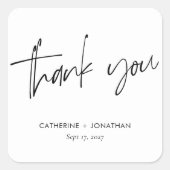 Elegante Zwarte Hand Lettered Dank u bruiloft Vierkante Sticker (Voorkant)