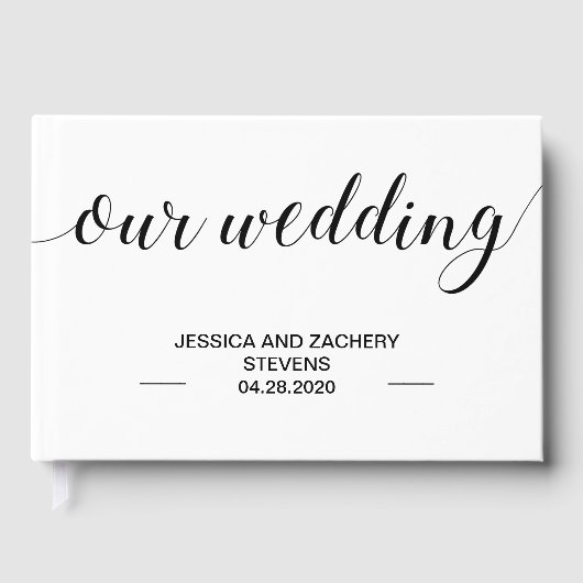 Elegante zwarte handschrift script bruiloft gastenboek (Voorkant)