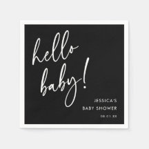 Elegante Zwarte Hello Baby Shower Servetten