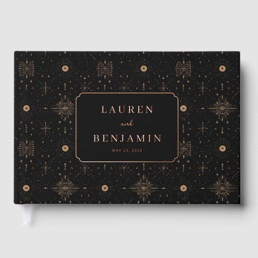 Elegante Zwarte Hemelsterren Gastenboek (Voorkant)