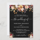 Elegante zwarte Herfst bloemenbruiloft Kaart (Voorkant)