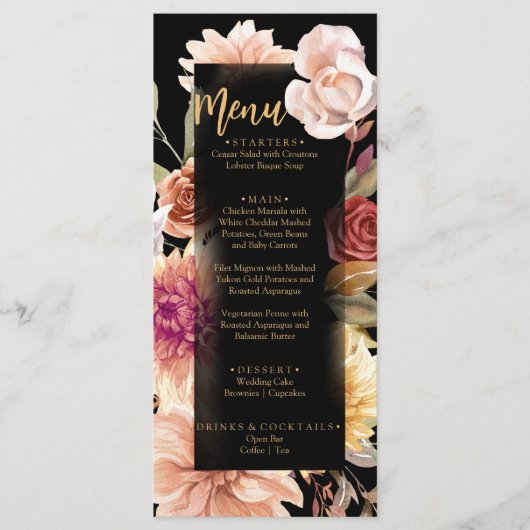 Elegante zwarte Herfst bloementerracotta boho brui Menu (Voorkant)