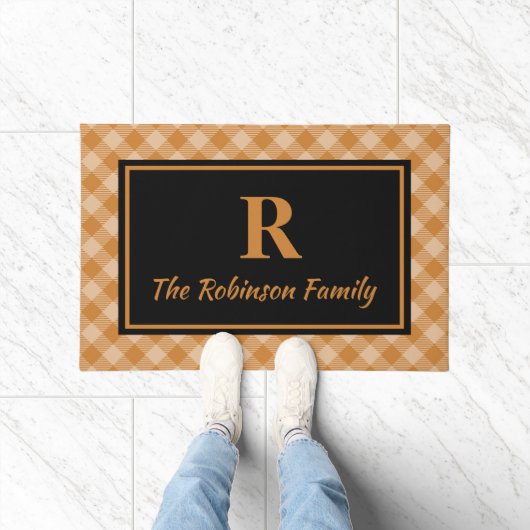 Elegante zwarte Herfst Buffalo Plaid Custom Monogr Deurmat (Binnen)