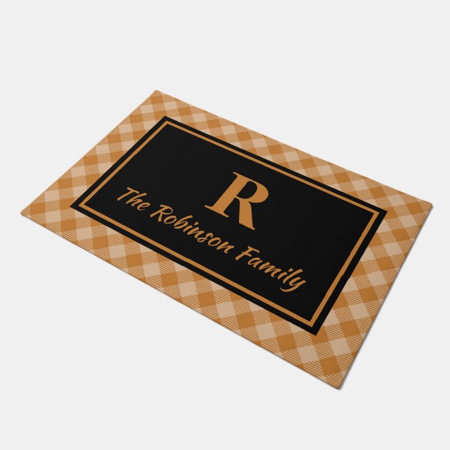 Elegante zwarte Herfst Buffalo Plaid Custom Monogr Deurmat (Schuin)