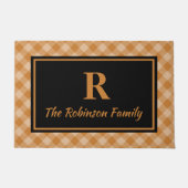 Elegante zwarte Herfst Buffalo Plaid Custom Monogr Deurmat (Voorkant)