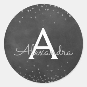 Elegante Zwarte - het Zilveren Monogram van de Ronde Sticker