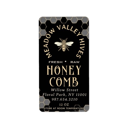 Elegante zwarte HONINGRAAT met kam Pattern & Bee Etiket (Voorkant)