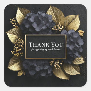 Elegante Zwarte Hortensia met Gouden Bladeren Luxe Vierkante Sticker