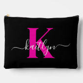 Elegante Zwarte Hot Pink Script Monogram Etui (Voorkant)