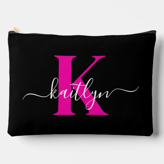 Elegante Zwarte Hot Pink Script Monogram Etui (Voorkant)