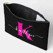 Elegante Zwarte Hot Pink Script Monogram Etui (Open)