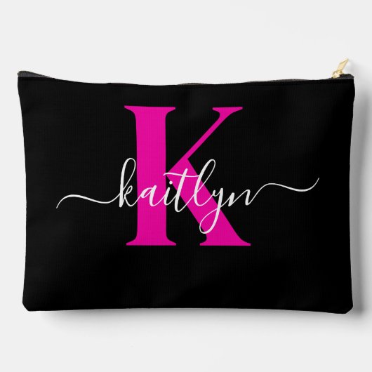 Elegante Zwarte Hot Pink Script Monogram Etui (Achterkant)