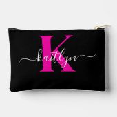 Elegante Zwarte Hot Pink Script Monogram Etui (Achterkant)