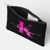 Elegante Zwarte Hot Pink Script Monogram Etui (Open)
