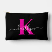 Elegante Zwarte Hot Pink Script Monogram Etui (Voorkant)