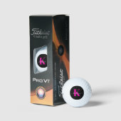 Elegante Zwarte Hot Pink Script Monogram Golfballen (Verpakking)