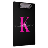 Elegante Zwarte Hot Pink Script Monogram Klembord (Rechts)