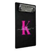 Elegante Zwarte Hot Pink Script Monogram Mini Klembord (Schuin)