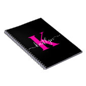 Elegante Zwarte Hot Pink Script Monogram Notitieboek (Rechterzijde)