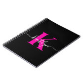 Elegante Zwarte Hot Pink Script Monogram Notitieboek (Linkerzijde)
