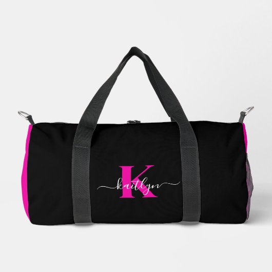Elegante Zwarte Hot Pink Script Monogram Plunjezak (Voorkant)