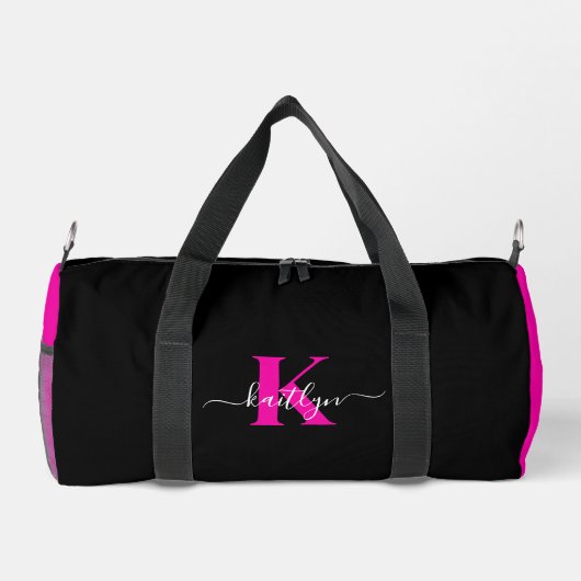 Elegante Zwarte Hot Pink Script Monogram Plunjezak (Achterkant)