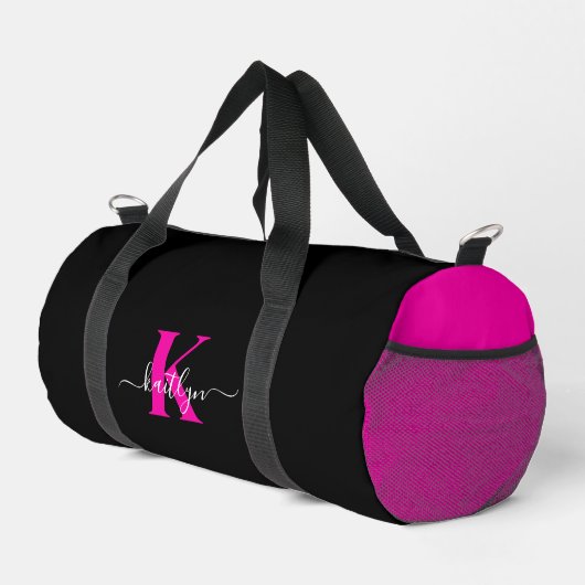 Elegante Zwarte Hot Pink Script Monogram Plunjezak (Rechterhoek)