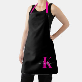 Elegante Zwarte Hot Pink Script Monogram Schort