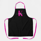 Elegante Zwarte Hot Pink Script Monogram Schort (Voorkant)