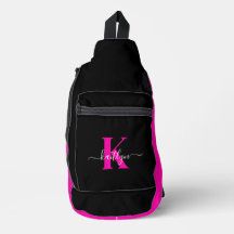 Elegante Zwarte Hot Pink Script Monogram
