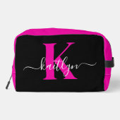 Elegante Zwarte Hot Pink Script Monogram Toilettasje (Achterkant)