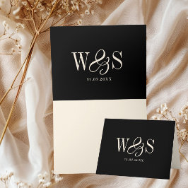 Elegante zwarte huwelijksparen met initiaal bedankkaart
