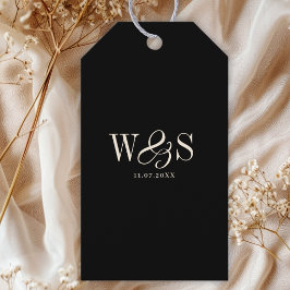 Elegante zwarte huwelijksparen met initiaal cadeaulabel