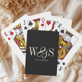 Elegante zwarte huwelijksparen met initiaal pokerkaarten