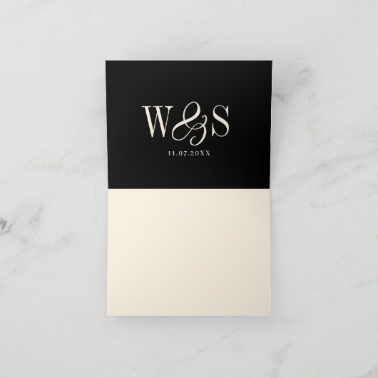 Elegante zwarte initiaal bruidsparen bedankkaart (Binnen)