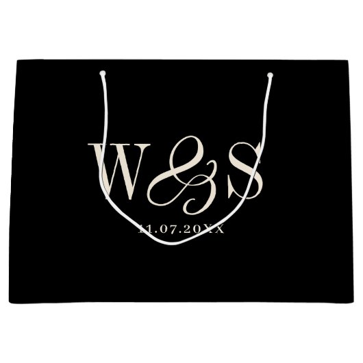 Elegante zwarte initiaal bruidsparen groot cadeauzakje (Voorkant)