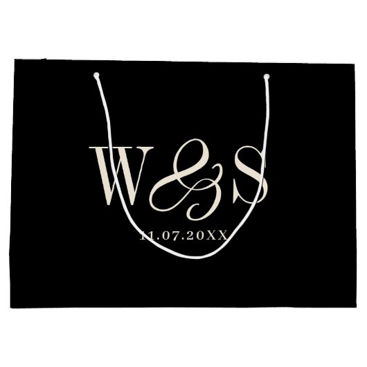 Elegante zwarte initiaal bruidsparen groot cadeauzakje (Achterkant)