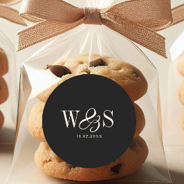 Elegante zwarte initiaal bruidsparen ronde sticker