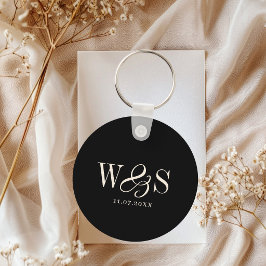 Elegante zwarte initiaal bruidsparen sleutelhanger